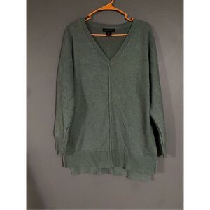 Tahari Womens Sweater Oversized Tunic V Neck Pullover Green Size Small
